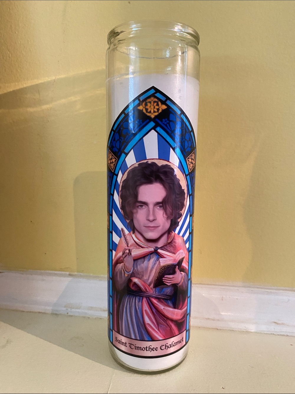 Saint Timothée Chalamet Parody Devotional Prayer Candle 8 inches unscented New